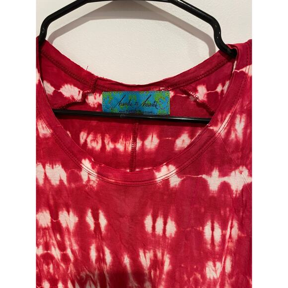 Hands to hearts red tie dye short sleeve dress S/M - Picture 2 of 4